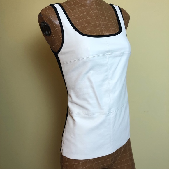 NWOT, 2 Tone Olivaceous Faux Leather & Stretch Modal Tank Top - Picture 1 of 12